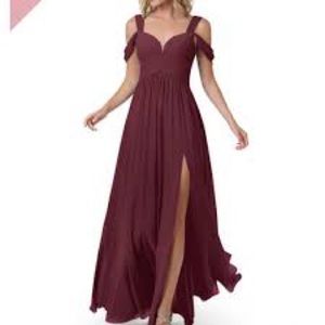Azazie Lianne Bridesmaid Chiffon High Waisted Boho Maxi Dress in Cabernet A18